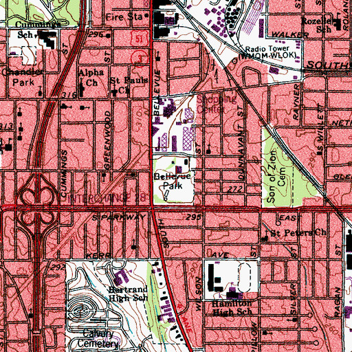 Topographic Map of Bellevue Park, TN