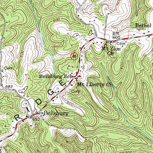 Topographic Map of Bellsburg School, TN