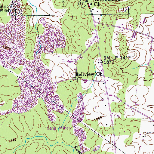 Topographic Map of Bellview Church, TN