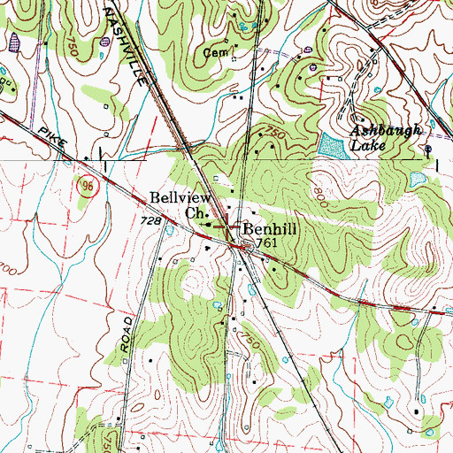 Topographic Map of Bellview Church, TN
