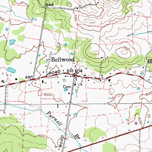 Topographic Map of Bellwood, TN