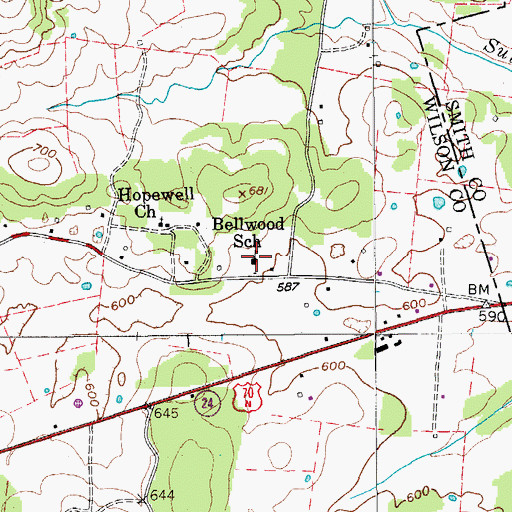 Topographic Map of Bellwood School, TN