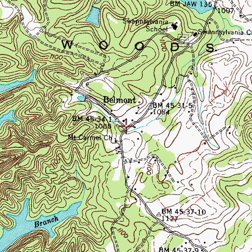 Topographic Map of Belmont, TN