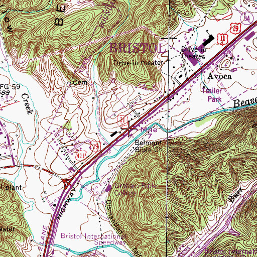 Topographic Map of Belmont Bible Church, TN