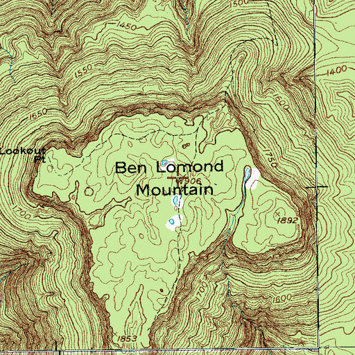 Topographic Map of Ben Lomond Mountain, TN