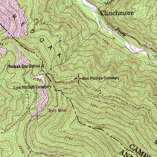 Topographic Map of Ben Phillips Cemetery, TN