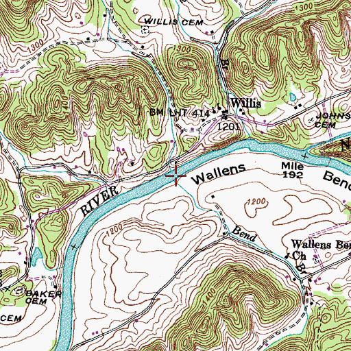 Topographic Map of Bend Branch, TN