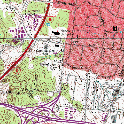 Topographic Map of Benevolent Cemetery, TN