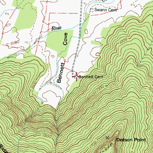 Topographic Map of Bennett Cemetery, TN