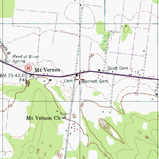 Topographic Map of Bennett Cemetery, TN