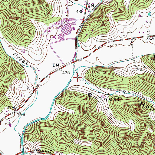 Topographic Map of Bennett Hollow, TN