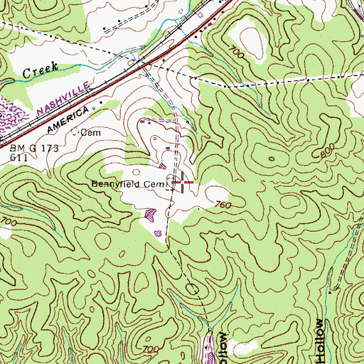 Topographic Map of Bennyfield Cemetery, TN