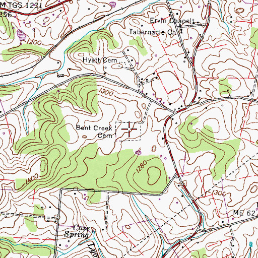 Topographic Map of Bent Creek Cemetery, TN