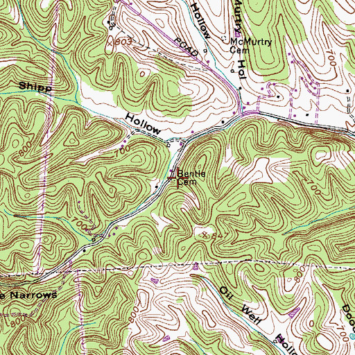 Topographic Map of Bentle Cemetery, TN