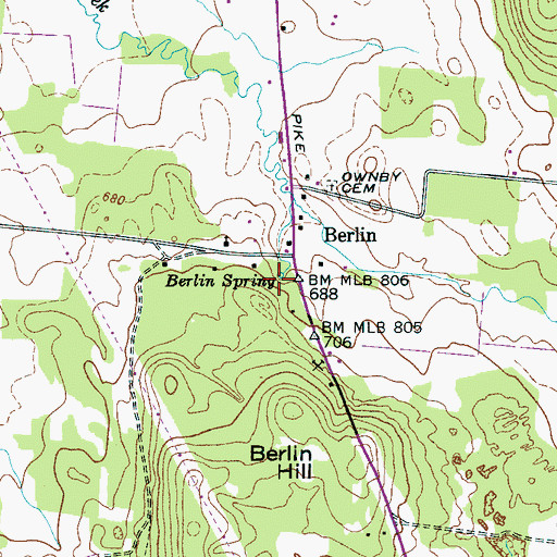 Topographic Map of Berlin Spring, TN