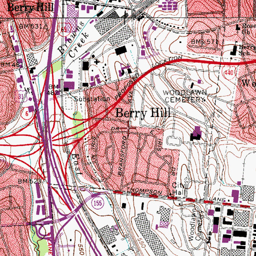 Topographic Map of Berry Hill, TN
