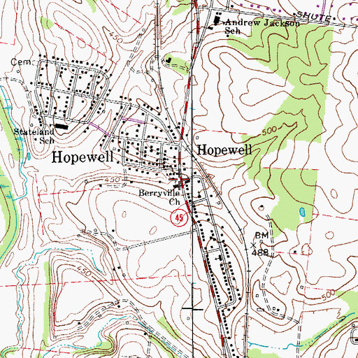 Topographic Map of Berryville Church, TN
