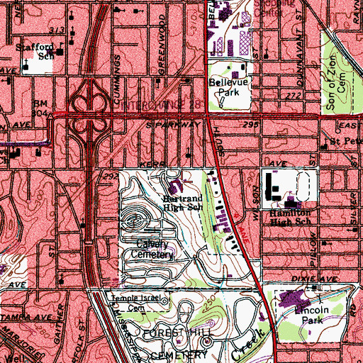 Topographic Map of Bertrand High School, TN