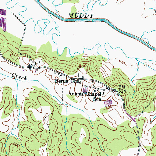 Topographic Map of Berua Church, TN