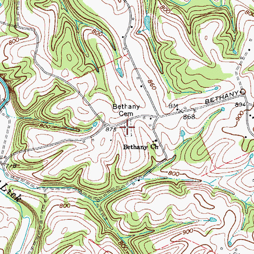 Topographic Map of Bethany Cemetery, TN