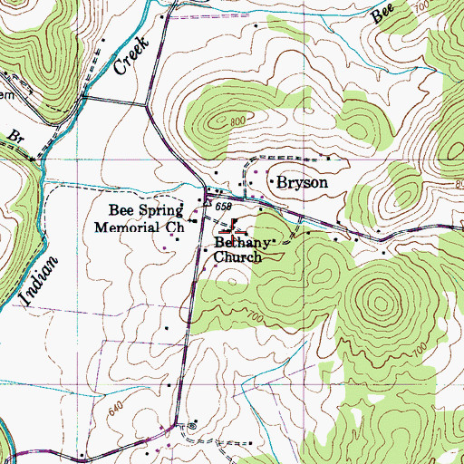 Topographic Map of Bethany Church, TN