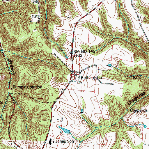 Topographic Map of Bethany Church, TN