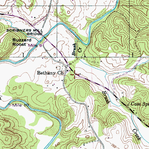 Topographic Map of Bethany Church, TN