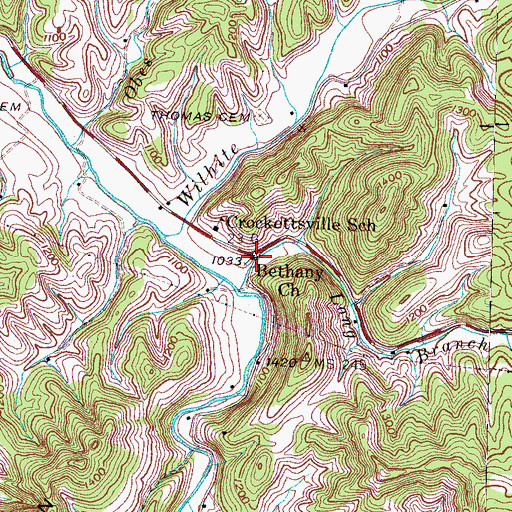 Topographic Map of Bethany Church, TN