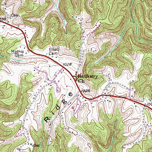 Topographic Map of Bethany Church, TN