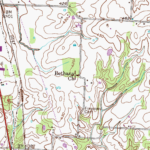 Topographic Map of Bethany Church, TN