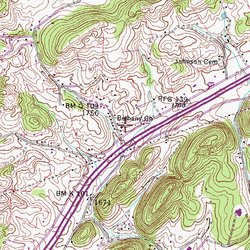 Topographic Map of Bethany Church, TN