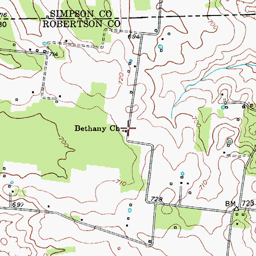 Topographic Map of Bethany Church, TN