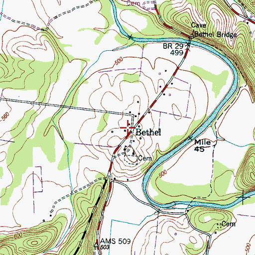 Topographic Map of Bethel, TN