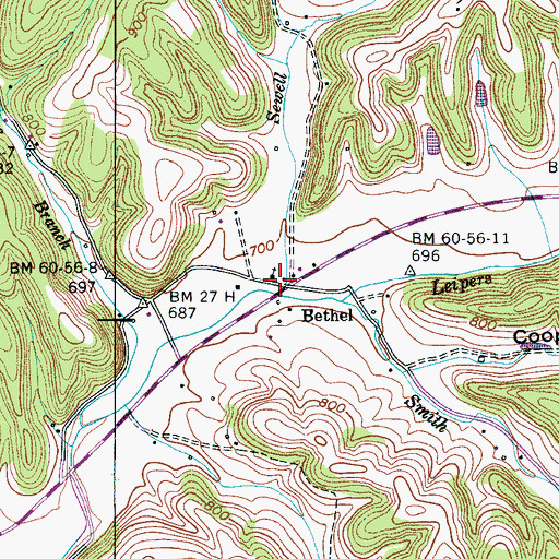 Topographic Map of Bethel, TN