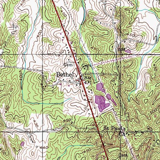 Topographic Map of Bethel, TN
