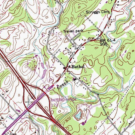 Topographic Map of Bethel, TN