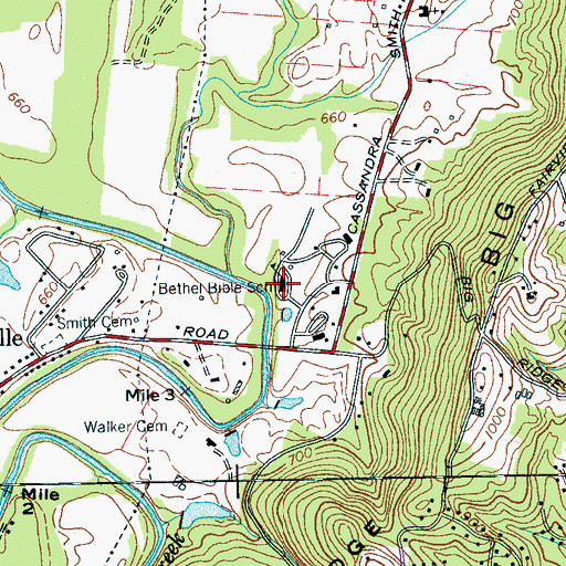 Topographic Map of Bethel Bible School, TN