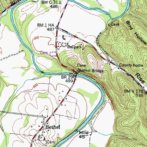 Topographic Map of Bethel Bridge, TN