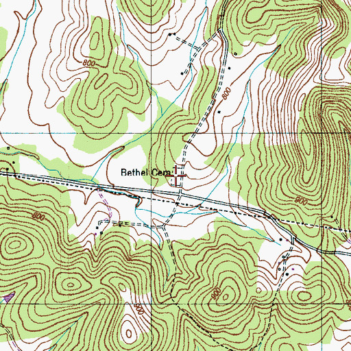 Topographic Map of Bethel Cemetery, TN