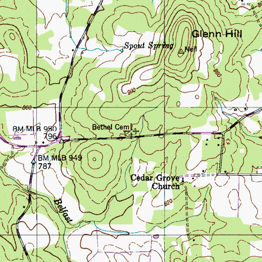 Topographic Map of Bethel Cemetery, TN