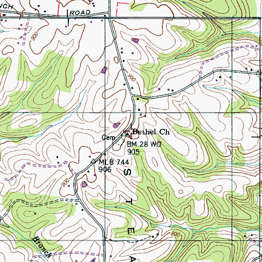 Topographic Map of Bethel Church, TN