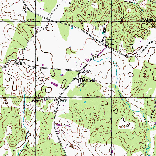 Topographic Map of Bethel Church, TN