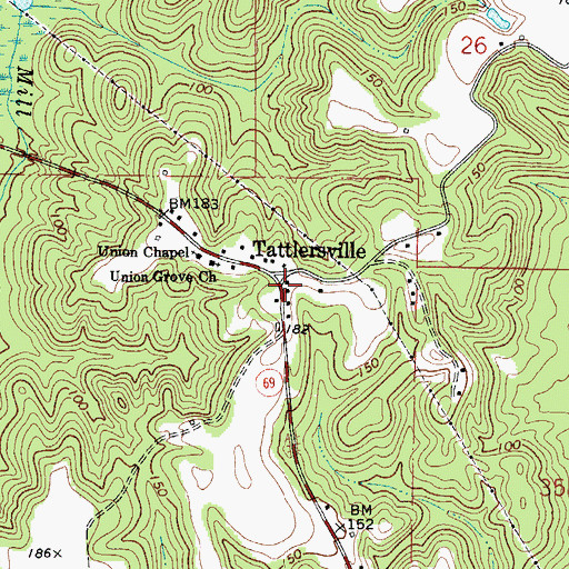 Topographic Map of Tattlersville, AL