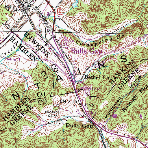 Topographic Map of Bethel Church, TN