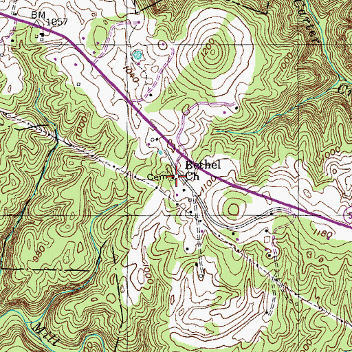 Topographic Map of Bethel Church, TN