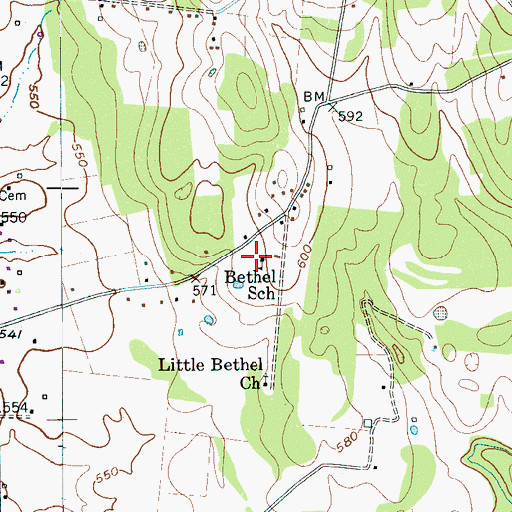 Topographic Map of Bethel School, TN