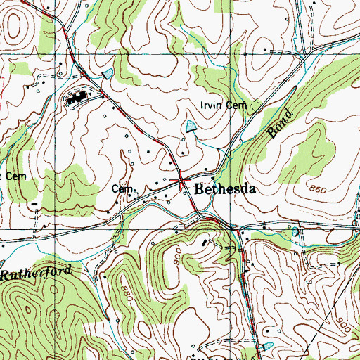 Topographic Map of Bethesda, TN