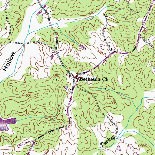 Topographic Map of Bethesda Church, TN
