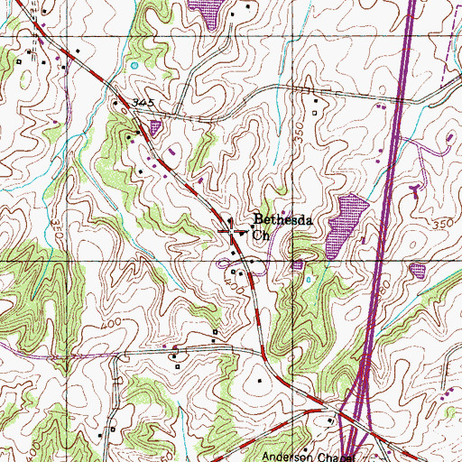 Topographic Map of Bethesda Church, TN