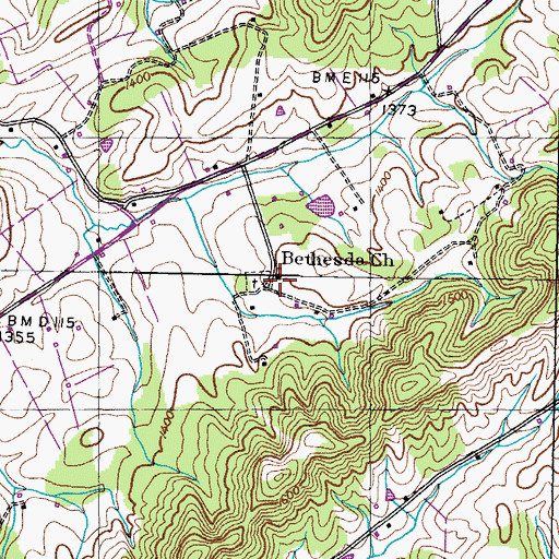 Topographic Map of Bethesda Church, TN